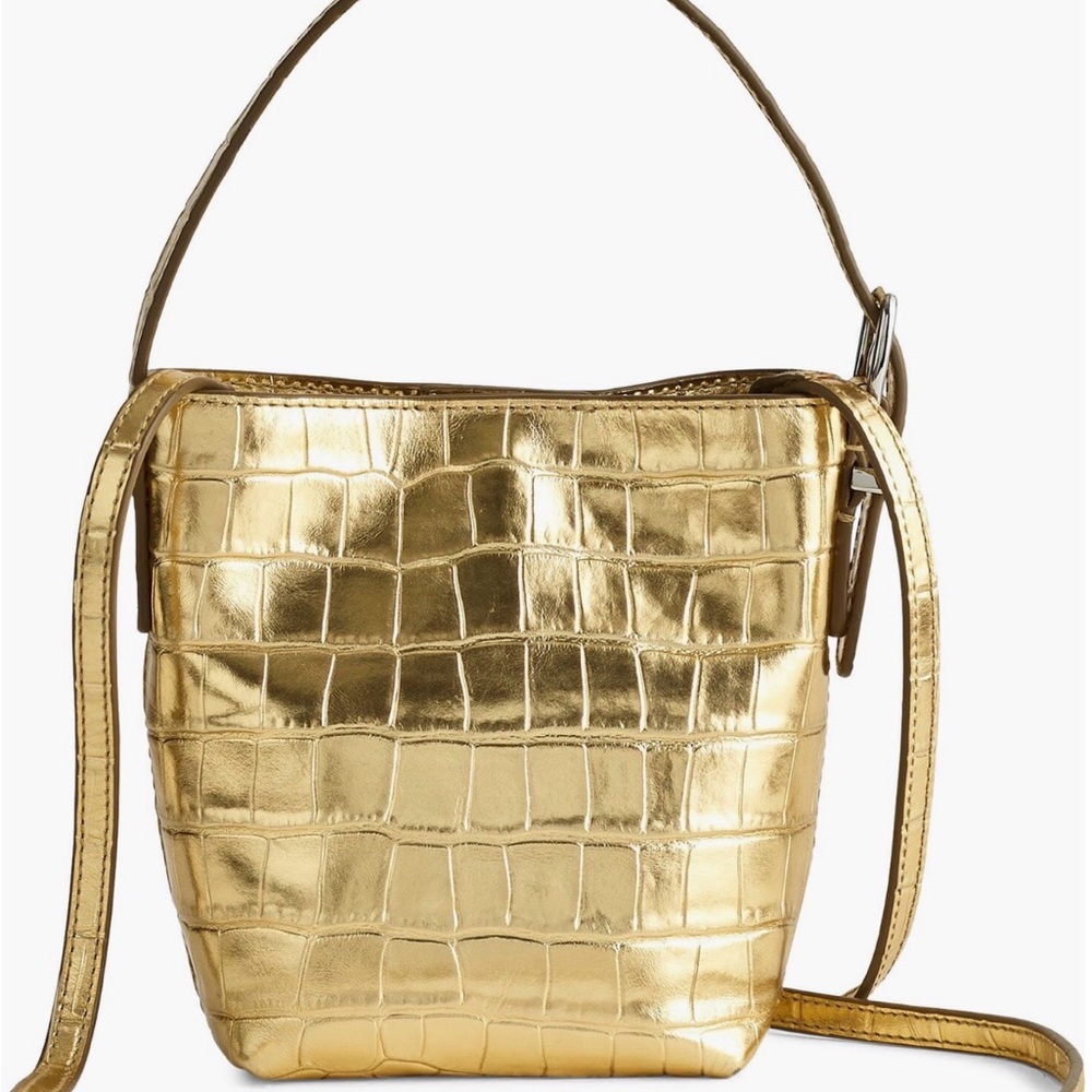 NWT Madewell Essential Micro Bucket Tote in Gold Embossed